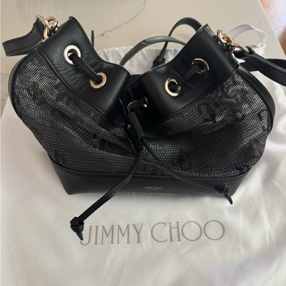 Jimmy Choo Black Textured Drawstring Crossbody Bag